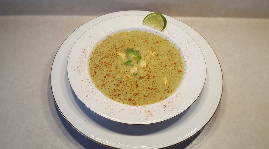 Creamy Poblano, Roasted Corn and Avocado Soup